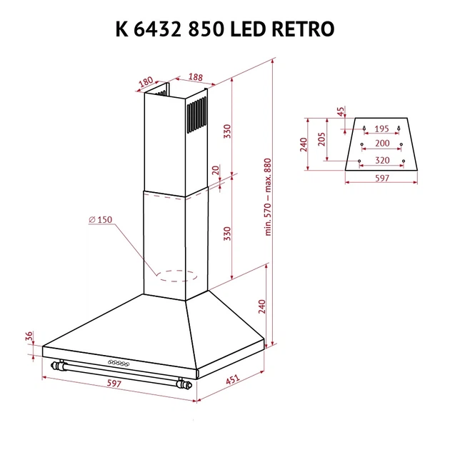 Витяжка Perfelli K 6432 WH 850 LED RETRO - зображення 10