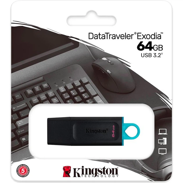 Флеш память 64Gb Kingston USB 3.2 DT Exodia Black/Teal (57675) - Фото 1 Флеш память 64Gb Kingston USB 3.2 DT Exodia Black/Teal (57675) - изображение 1