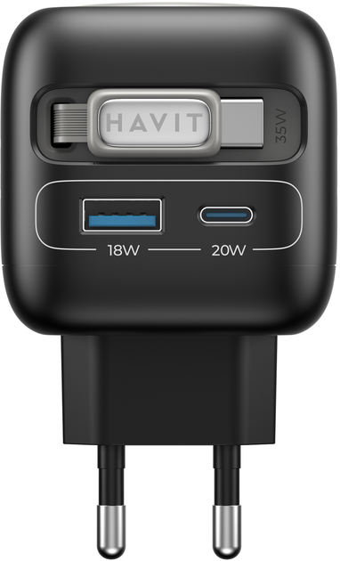 Мережевий зарядний пристрій Havit UC250 GaN 35W USB-A+USB-C +Кабель USB-C +Watch Charger (HV-UC250-BK) - зображення 5