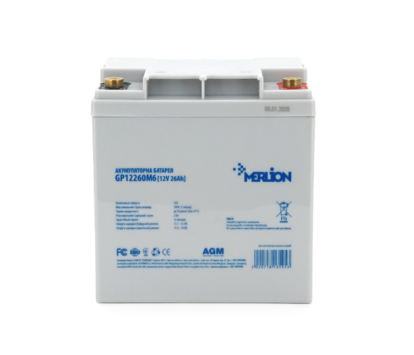 Аккумуляторная батарея Merlion AGM GP12260M6 12V 26Ah - Фото 2 Аккумуляторная батарея Merlion AGM GP12260M6 12V 26Ah - изображение 2