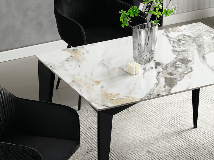 Стіл NORMAN CERAMIC 120*90 gold Phoenix глянець / Чорний каркас Intarsio - зображення 5