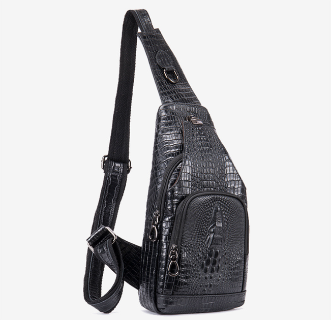Мужская кложаная сумка на грудь (слинг) L. Collection (9076) black - изображение 3