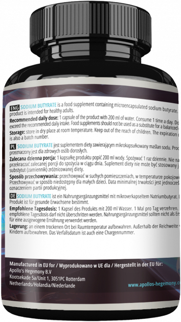 Suplement diety Apollo's Hegemony Sodium Butyrate 240 kapsułek (8721077930664) - obraz 2