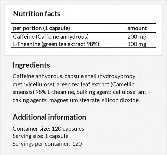 Suplement diety Apollo's Hegemony Caffeine + Theanine 120 kapsułek (8721077931159) - obraz 3