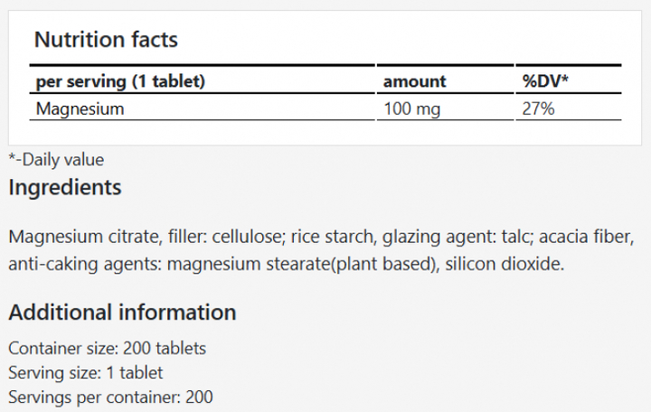 Suplement diety MZ Magnesium Citrate 200 tabletek (5905806912180) - obraz 2