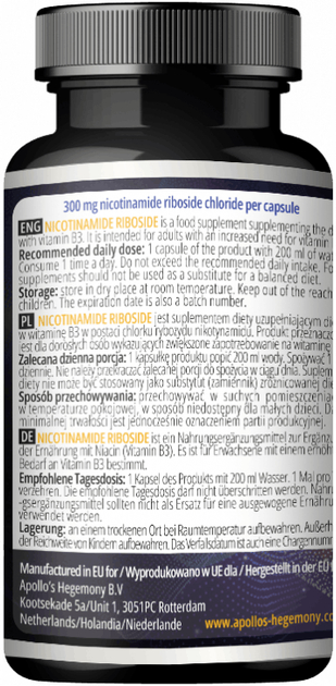 Suplement diety Apollo's Hegemony Nicotinamide Riboside 60 kapsułek (8721077930206) - obraz 2