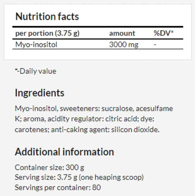 Suplement diety MZ Myo-Inositol Powder Smak pomarańczowy 300 g (5904873481674) - obraz 2