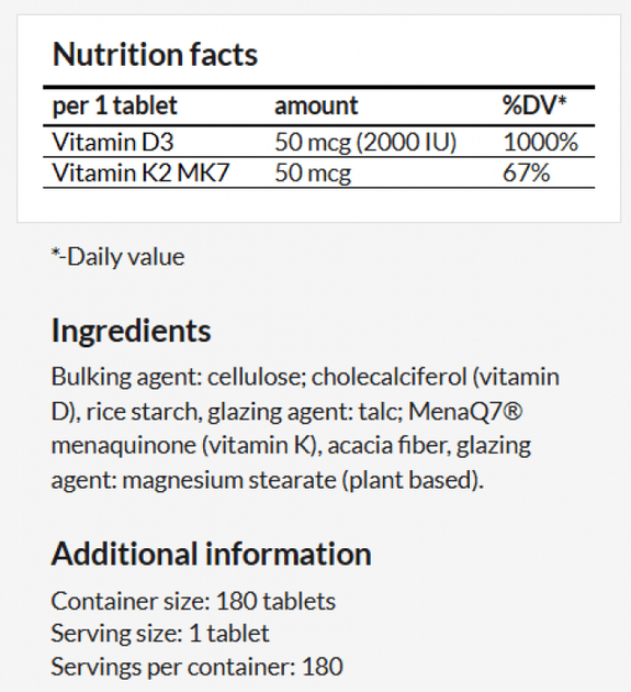 Suplement diety MZ Vitamin D3 & K2 180 tabletek (5905806911763) - obraz 3