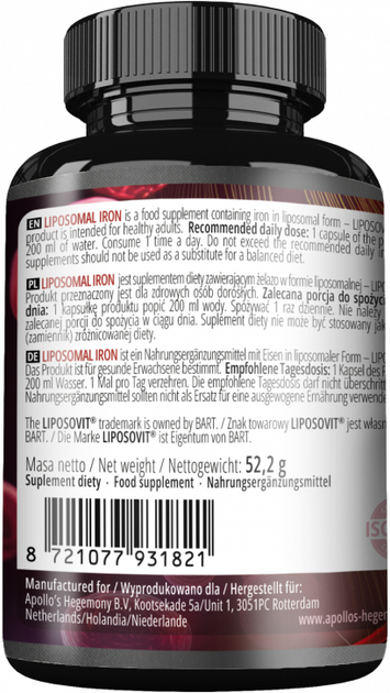 Suplement diety Apollo's Hegemony Liposomal Iron 90 kapsułek (8721077931821) - obraz 2