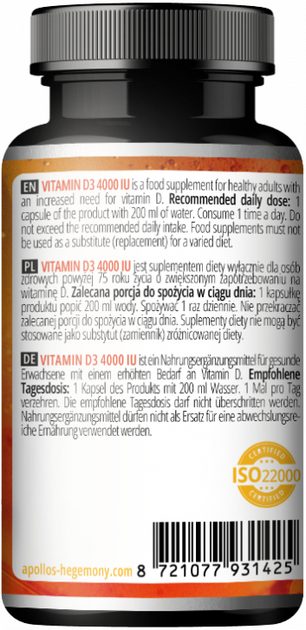 Suplement diety Apollo's Hegemony Vitamin D3 4000 IU + Olive Oil 120 kapsułek (8721077931425) - obraz 2