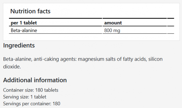 Suplement diety MZ Beta-Alanine 180 tabletek (5905806912043) - obraz 2