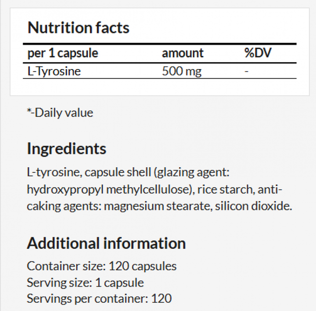 Suplement diety MZ Tyrosine 120 kapsułek (5905806910162) - obraz 2