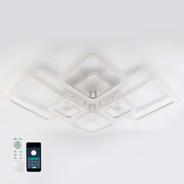 Керована світлодіодна LED люстра OVAL RGB 120W 7S біла WHITE Esllse з пультом і додатком для смартфону APP 960x750x110мм - зображення 4