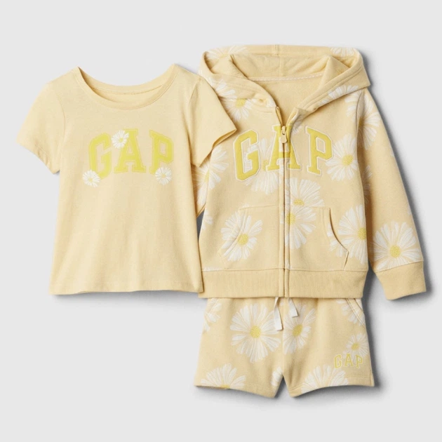 Дитячий літній комплект (футболка + толстовка + шорти) для дівчинки GAP 371142308 92 см Жовтий (1159844256) - зображення 2