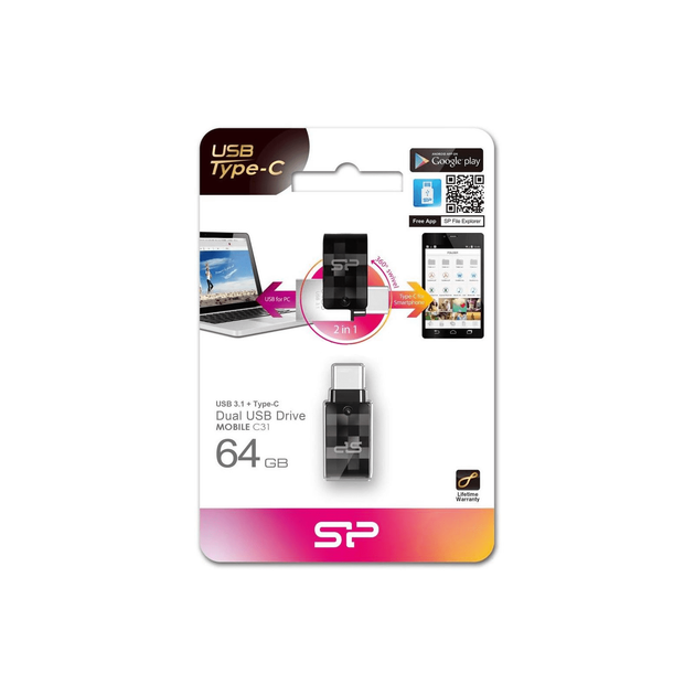 Флеш-накопичувач SiliconPower USB 3.2 Mobile Type-C/USB C31 64Gb Black (SP064GBUC3C31V1K) - изображение 3