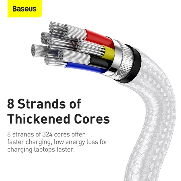 Кабель Baseus Cafule Series Metal Data Cable Type-C to Type-C 100W 1m White (CATJK-C02) - изображение 14