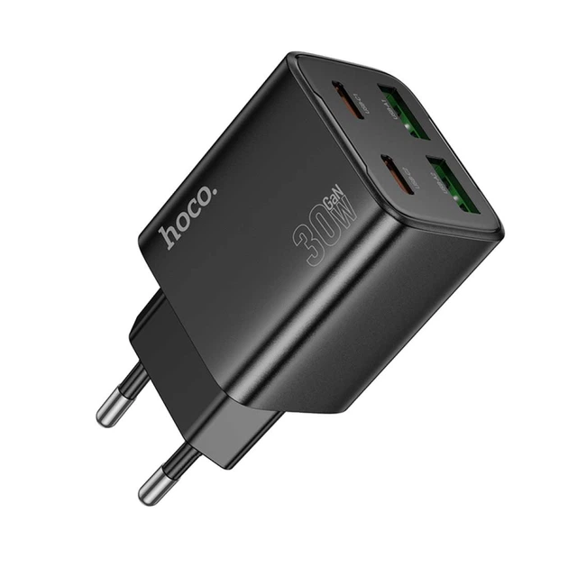 Мережевий зарядний пристрій Hoco N56 Fundador four-port 30 Вт USB-C+USB-A PD/QC чорний - Фото 4 Мережевий зарядний пристрій Hoco N56 Fundador four-port 30 Вт USB-C+USB-A PD/QC чорний - изображение 4