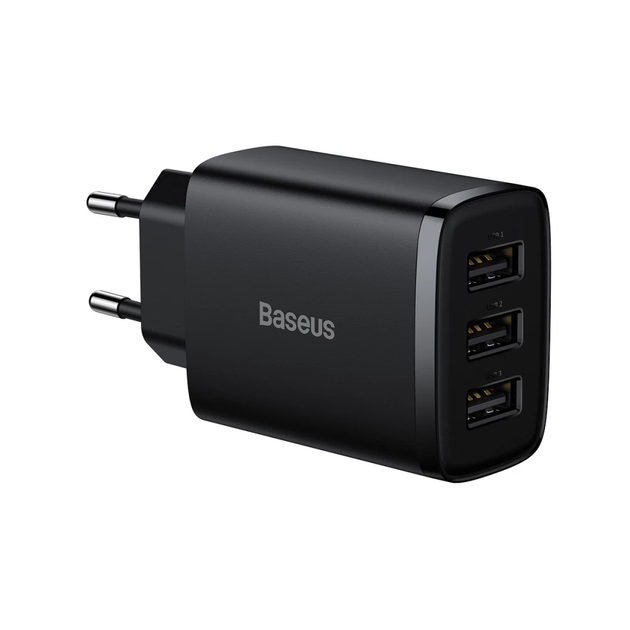 Мережевий зарядний пристрій Baseus Compact Charger 3 USB 17W Чорний - Фото 1 Мережевий зарядний пристрій Baseus Compact Charger 3 USB 17W Чорний - зображення 1