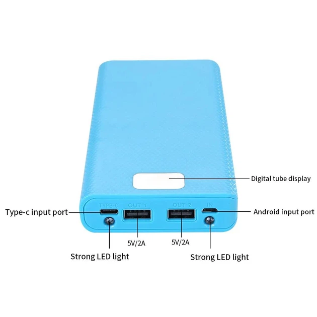Корпус повербанка DIY C18, 8x18650 (Up To 20000mAh) LED Number Display Type-C, MicroUSB, 2xUSB out 10W, Torchlight, Black - изображение 5