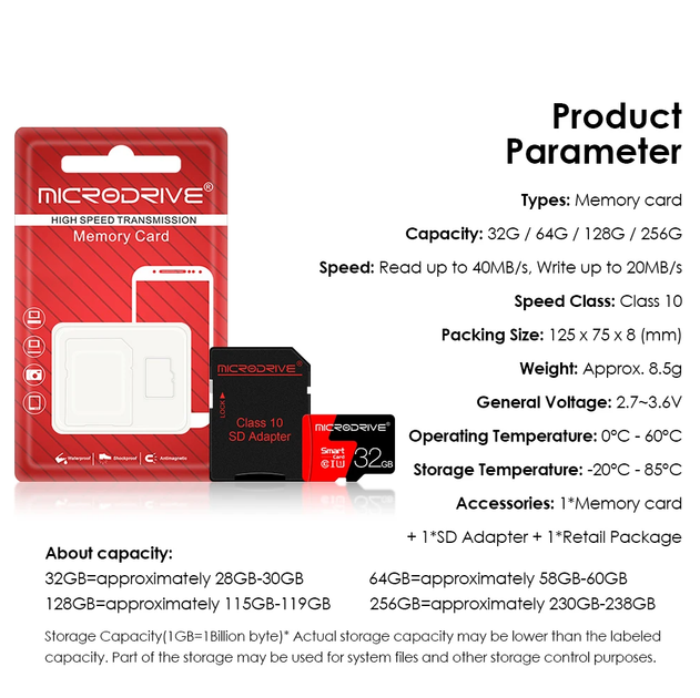 Карта памяти TF card MicroSDHC Microdrive Class 10 32Gb с адаптером - изображение 2