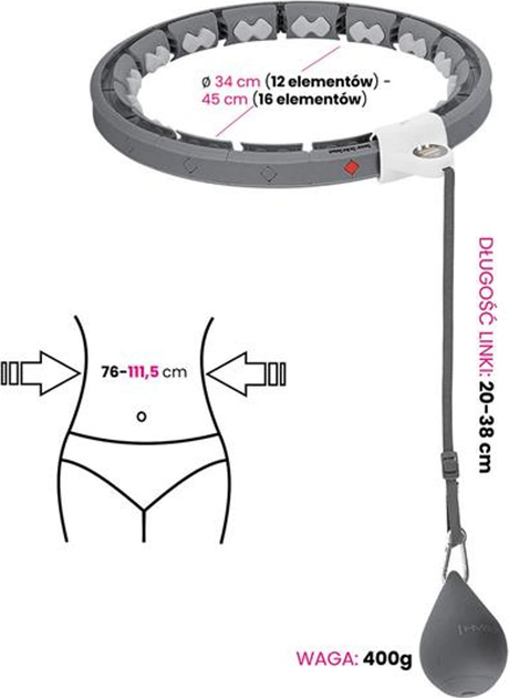 Хула-хуп HMS HHW06 з гравітаційною кулею, лічильником і поясом BR163 Black Plus Size Чорний (5907695558173) - зображення 10