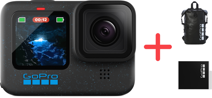 Kamera GoPro Hero 12 Black (CHDHX-121-RW) + Akumulator GoPro Enduro Battery for Hero 12 Hero 11 Hero 10 Hero 9 (ADBAT-011) + Plecak GoPro THB9001-CST 20 l Czarny (754590964906) - obraz 1