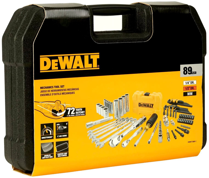 Набір головок, біт, шестигранних та накидних ключів DeWalt 1/4 та 1/2 89 предметів (DWMT73800-1) - зображення 3