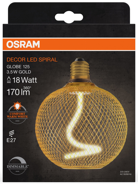 Lampa LED Osram DECOR Spiral Globe 125 Filament E27 DIM złota (44058075840201) - obraz 4