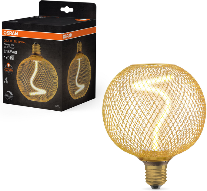 Lampa LED Osram DECOR Spiral Globe 125 Filament E27 DIM złota (44058075840201) - obraz 1