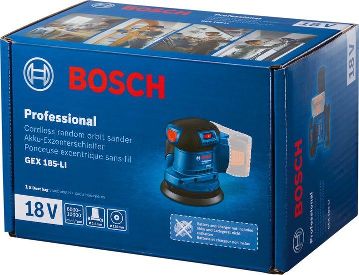 Szlifierka mimośrodowa Bosch Professional GEX185-LI (06013A5020) - obraz 1