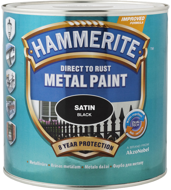 Фарба Hammerite Metal Paint Satin напівматова чорна алкідна фарба для металу 2.5 л (5126439) - зображення 1