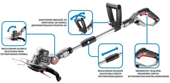 Trymer ogrodowy akumulatorowy Graphite 18 V z akumulatorem 2.0 Ah i ładowarką 58G030-BC (5902062096128) - obraz 3