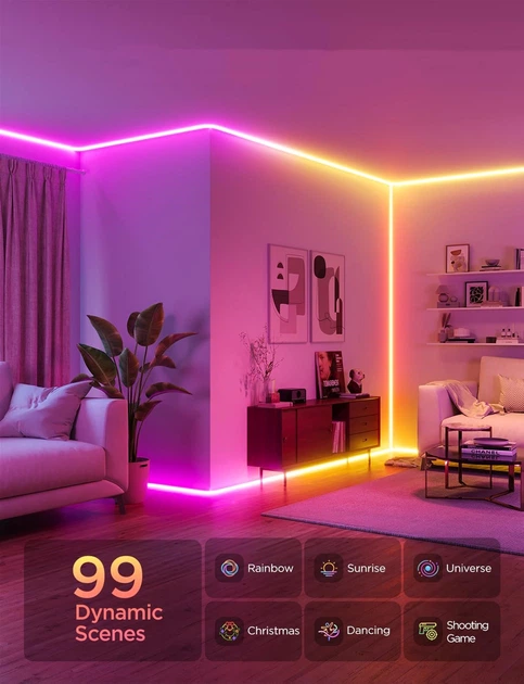 Taśma LED inteligentna Govee H6641 Neon Rope Light do montażu na ścianie, 5 m, RGBIC, WI-FI/Bluetooth Biała (H66413D1) - obraz 3