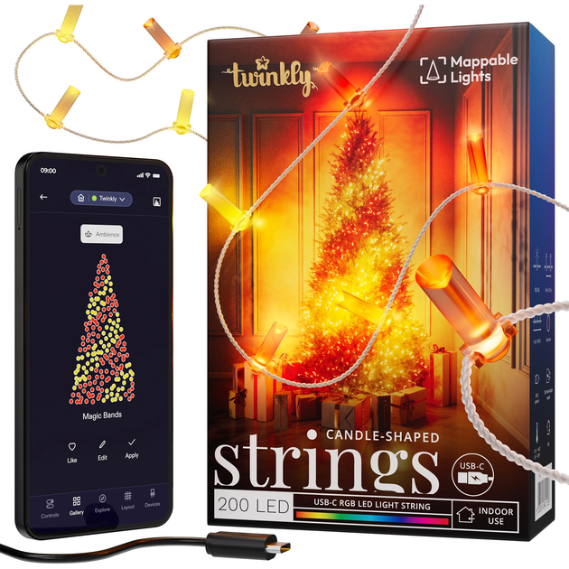 Girlanda LED Smart Twinkly Strings Candle RGB 200 IP20 12 m kabel USB-C Przezroczysty (TWKC200RGB-T) - obraz 2