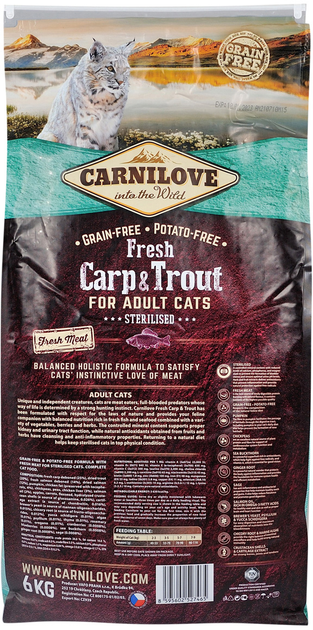 Сухий корм для стерилізованих кішок Carnilove Fresh з коропом і фореллю 6 кг (8595602527465) - зображення 2