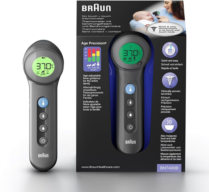 Безконтактний інфрачервоний термометр Braun чорний (BNT400) (4022167204004) - зображення 4