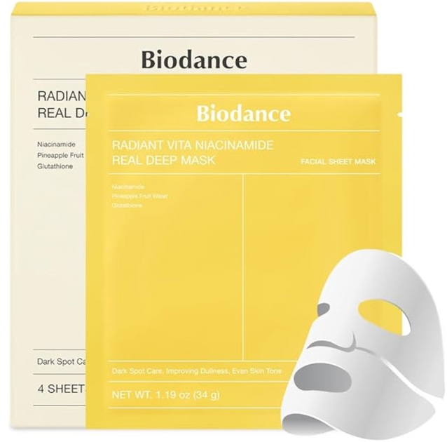 Набір масок для обличчя Biodance Radiant Vita Niacinamide Real Deep зволожуючих 4х34 г (8809937361466) - зображення 3