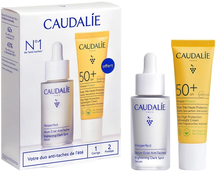 Zestaw do pielęgnacji twarzy Caudalie Serum do korekcji cery Vinoperfect 30 ml + Krem preciwsłoneczny Vinosun Light Sunscreen Spf 50+ 20 ml (3522931127337) - obraz 1