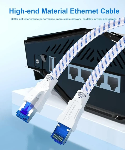 Нейлоновый Ethernet-кабель Cat 8 Digoloan 40 Гбит/с 2000 МГц 10м - Фото 4 Нейлоновый Ethernet-кабель Cat 8 Digoloan 40 Гбит/с 2000 МГц 10м - изображение 4