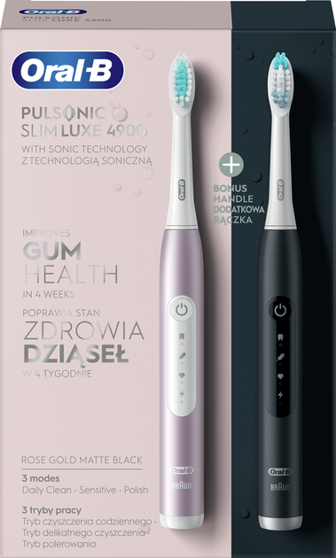 Набір електричних зубних щіток Oral-B Pulsonic Slim Luxe 4900 Чорна/Рожева - зображення 3