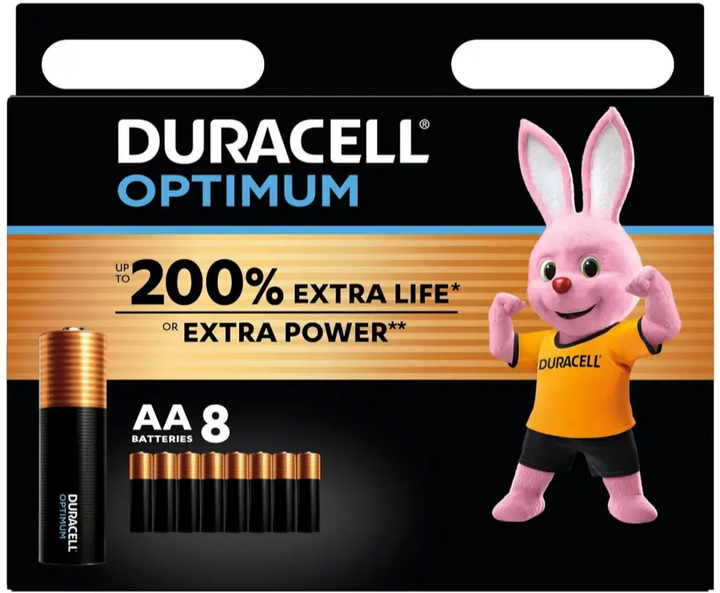 Батарейки Duracell Optimum (Duracell Ultra), LR6, 4bl AA лужна 8шт/уп - Фото 2 Батарейки Duracell Optimum (Duracell Ultra), LR6, 4bl AA лужна 8шт/уп - зображення 2