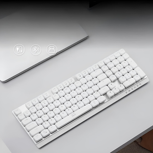 Низькопрофільна механічна клавіатура EWEADN MK100 з комбінованим підключенням та підсвічуванням, біла - Фото 2 Низькопрофільна механічна клавіатура EWEADN MK100 з комбінованим підключенням та підсвічуванням, біла - зображення 2