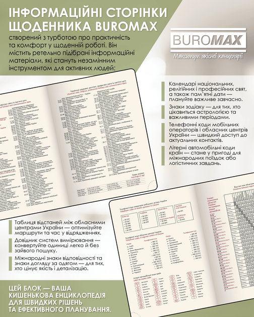 Ежедневник датированный Buromax Military из искусственной кожи А5 336 страниц Хаки (BM.21134-59) - изображение 4