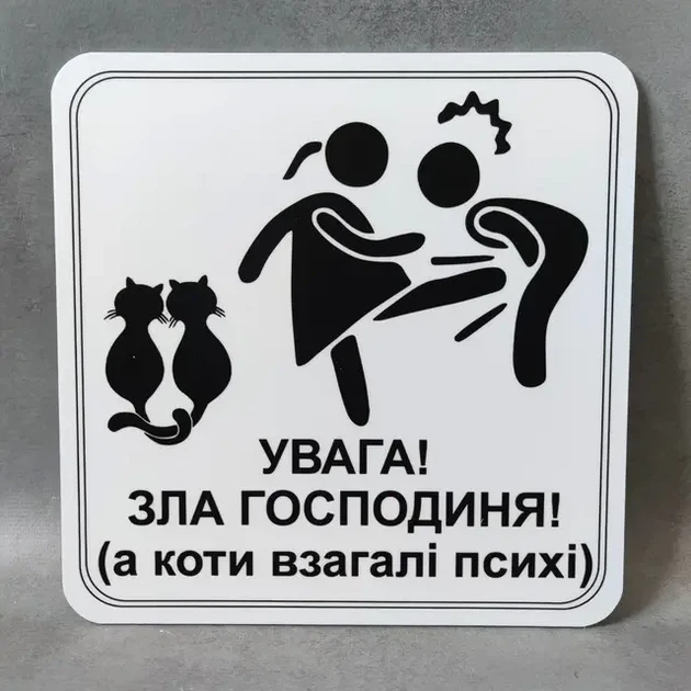 Табличка Увага, зла господиня, а коти взагалі психи - Фото 3 Табличка Увага, зла господиня, а коти взагалі психи - изображение 3
