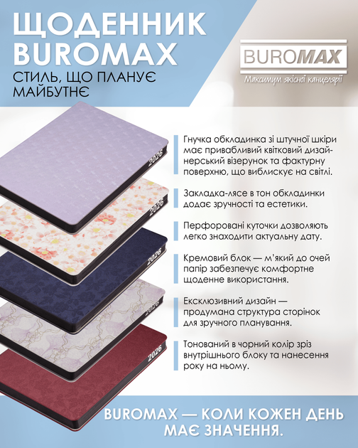 Ежедневник датированный Buromax Bloom из искусственной кожи А5 336 страниц Темно-синий (BM.21156-03) - изображение 6