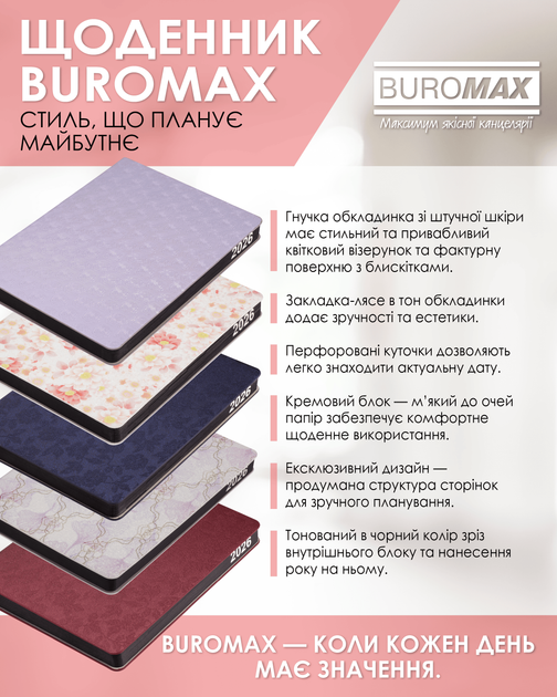 Ежедневник датированный Buromax Bloom из искусственной кожи А5 336 страниц Оранжевый (BM.21156-11) - изображение 7