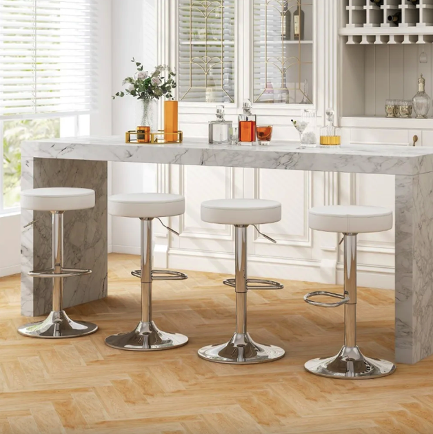 Комплект барних стільців Costway Loreto White круглі табурети 2 шт - зображення 6