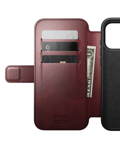 Кожаный чехол-книжка Nomad Modern Folio Horween Burgundy для iPhone 17 Pro - Фото 12 Кожаный чехол-книжка Nomad Modern Folio Horween Burgundy для iPhone 17 Pro - изображение 12