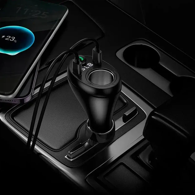 FM-модулятор HOCO E88 bluetooth 2USB 1Type-C, PD20W, QC 3.0, додаткове гніздо прикурювача - изображение 4
