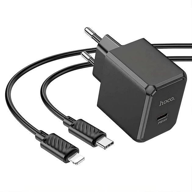 Сетевое зарядное устройство HOCO CS13A Ocean PD20W с кабелем Type-C → Type-C (черный) - Фото 1 Сетевое зарядное устройство HOCO CS13A Ocean PD20W с кабелем Type-C → Type-C (черный) - изображение 1